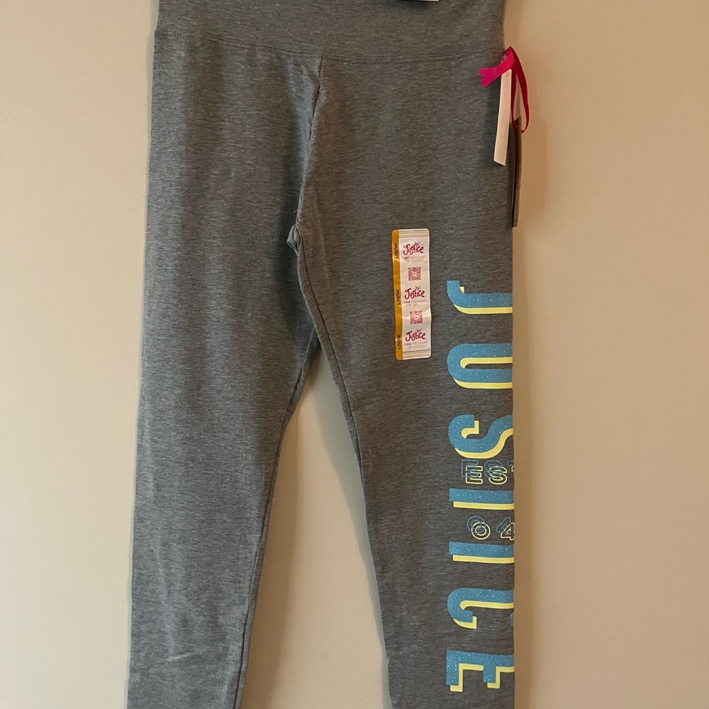 Justice Gray Leggings with Blue and Yellow Accents